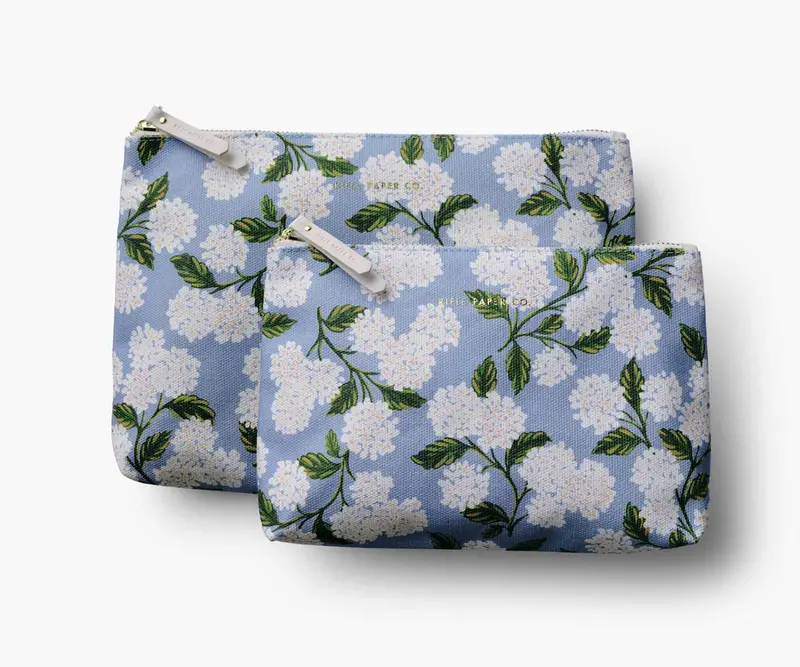 Hydrangea Print Zippered Cosmetic Pouch Set 1