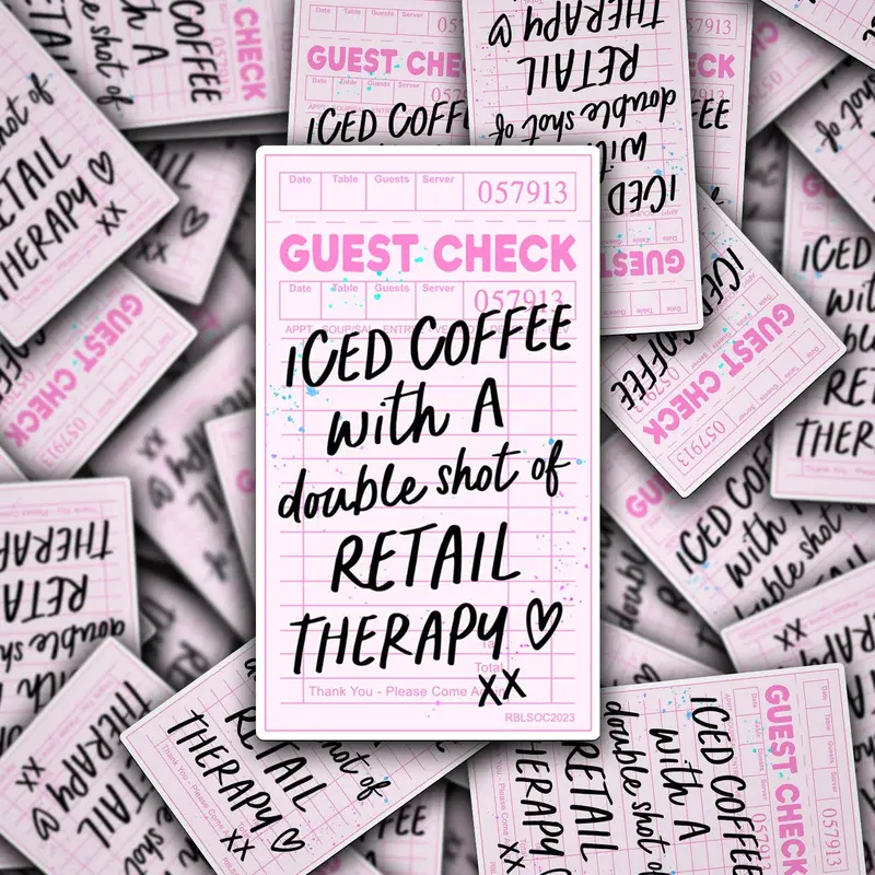 Iced Coffee & Retail Therapy Humor Sticker 1