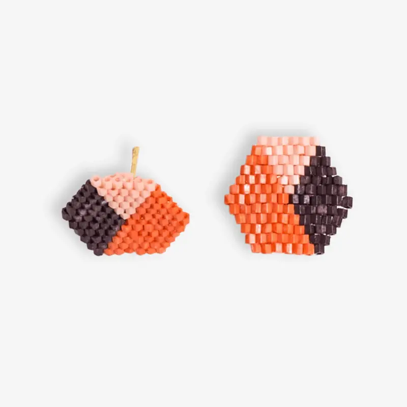 Jaipur-Print Hexagon Beaded Post Earrings – Casey Design 1