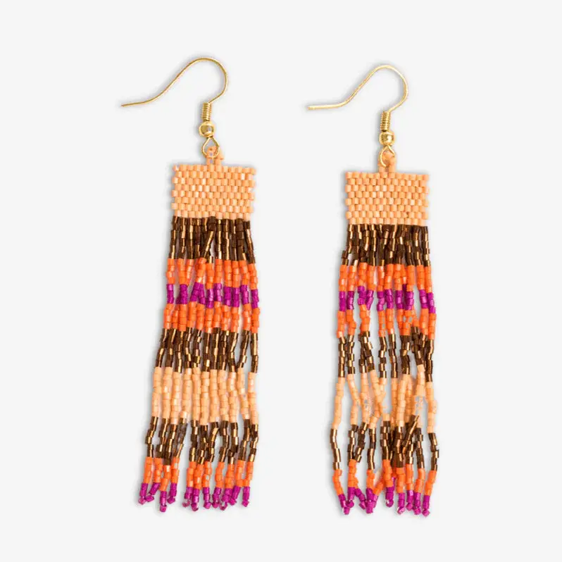 Jaipur-Print Horizontal Stripe Beaded Fringe Earrings 1