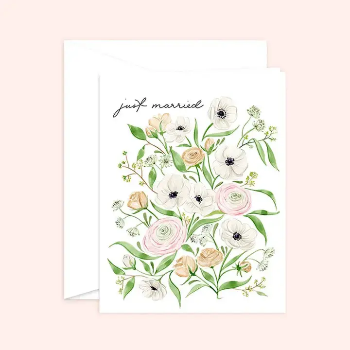 'Just Married' Botanical Wedding Card 1