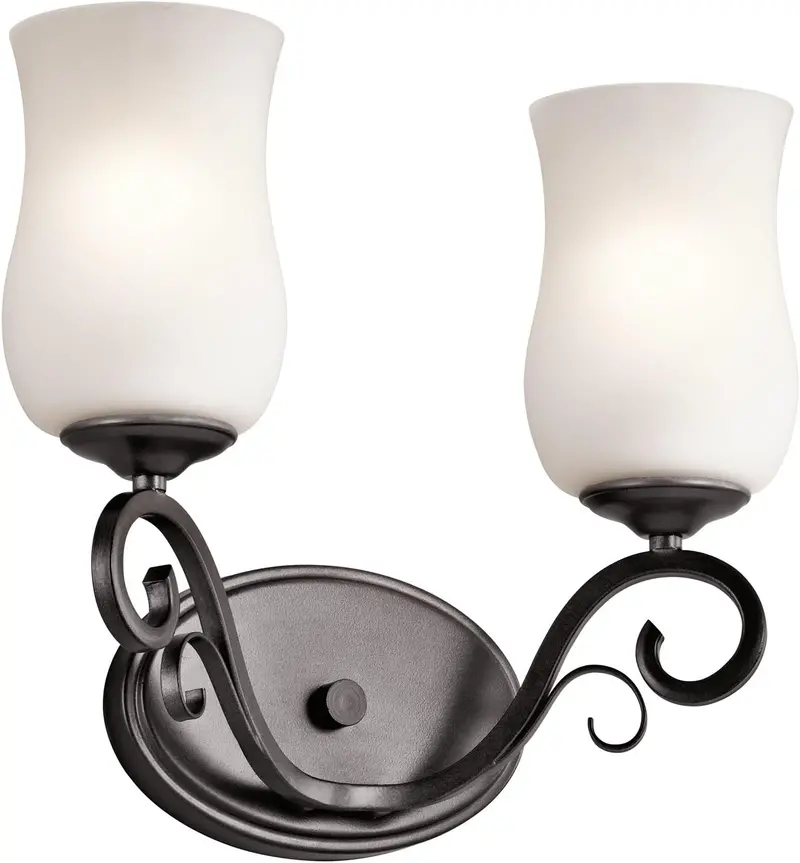Kichler Kambry 2-Light Vanity Light – Smokey Gray With Satin Etched Glass 1