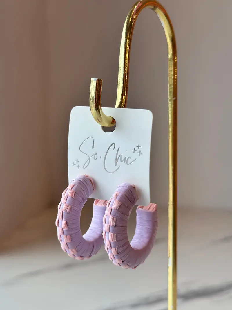 Lavender Raffia Checkerboard Hoops 1