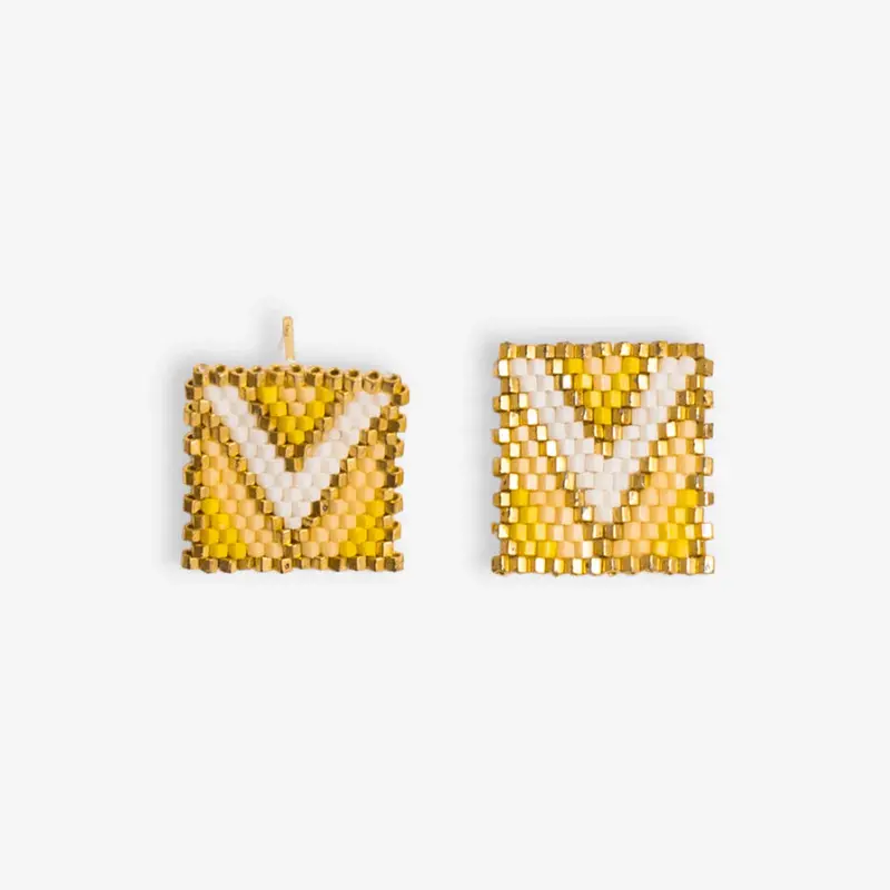 Lemon-Hued Chevron Rectangle Beaded Earrings – Kallie Collection 1