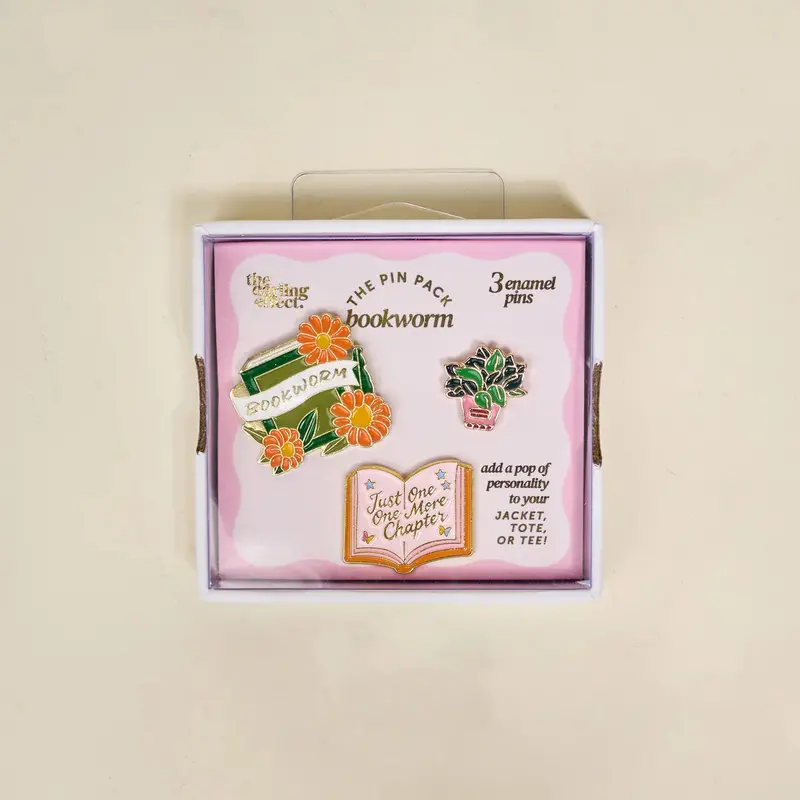 Literary Lover Enamel Pin Set – ‘Bookworm’ Design 1