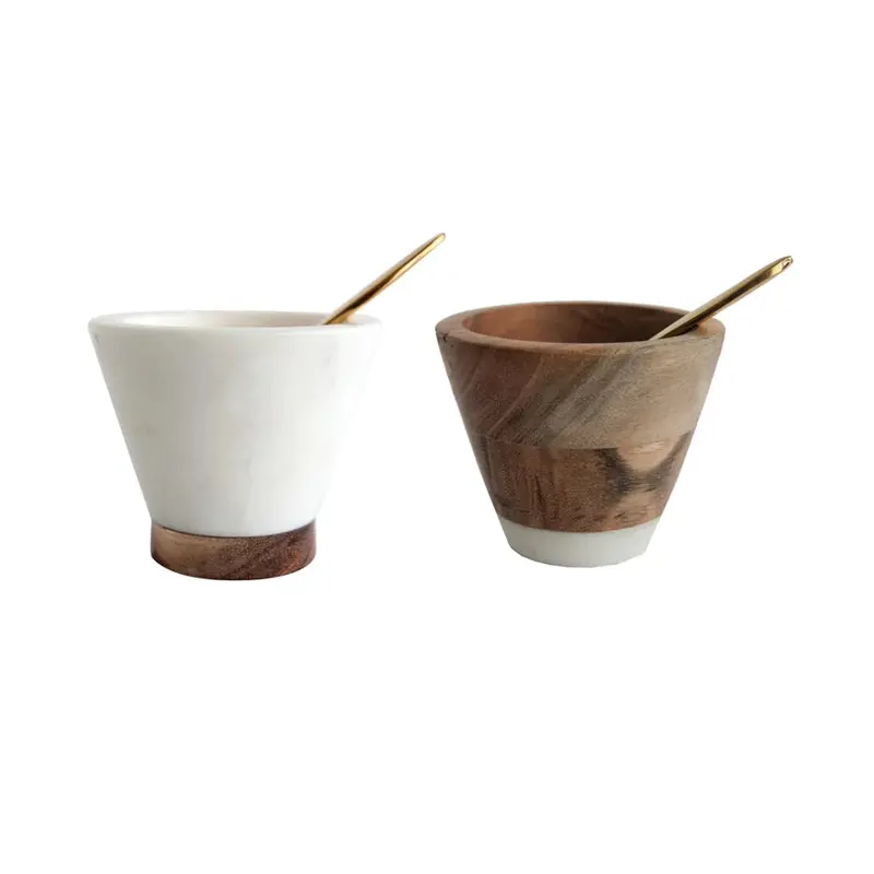 Marble And Mango Wood Mini Pinch Pot For Small Plants Or Condiments 1
