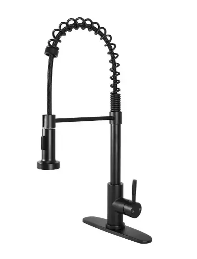 Matte Black Pull-Down Kitchen Faucet – Spring-Neck Design, Dual-Spray Function (Model S1591423) 1