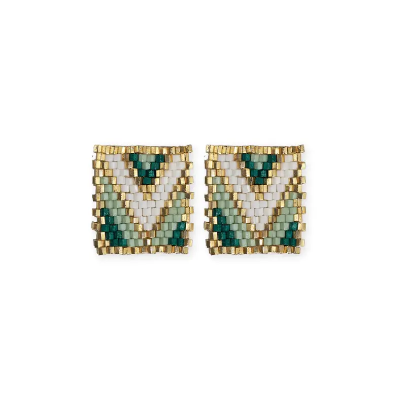 Mint Green Chevron Rectangle Beaded Post Earrings – Kallie Range 1