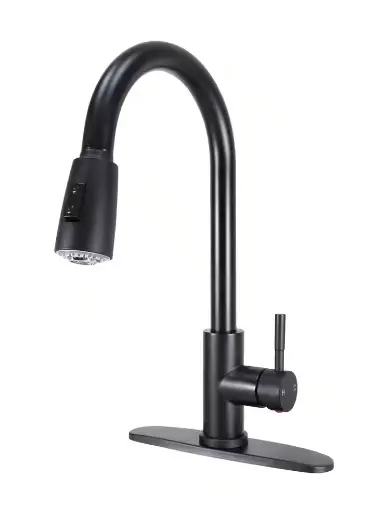 Modern Matte Black Pull-Down Kitchen Faucet – High-Arc Spout, Dual Spray, Stainless Steel Core (Model S1491423) 1