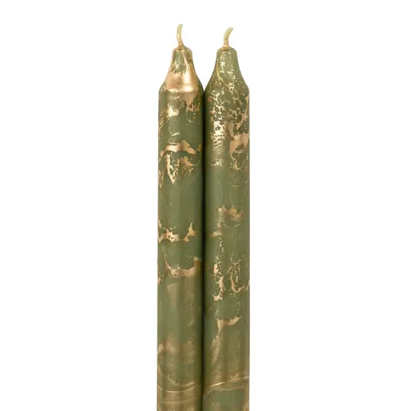 Moss Green Metallic Decorative Candle Tapers 1
