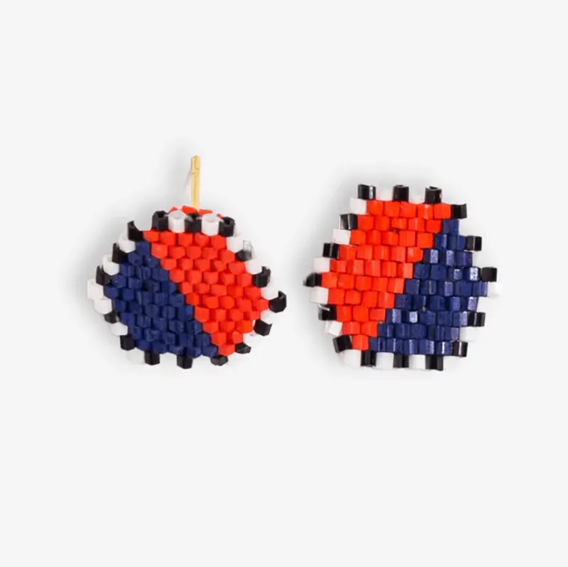 Navy & Poppy Two-Tone Hexagon Beaded Earrings – Casey Line 1