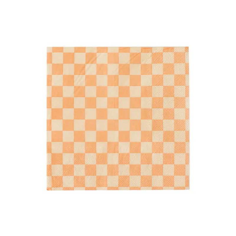Peach And Cream Checkered Cocktail Napkins 1