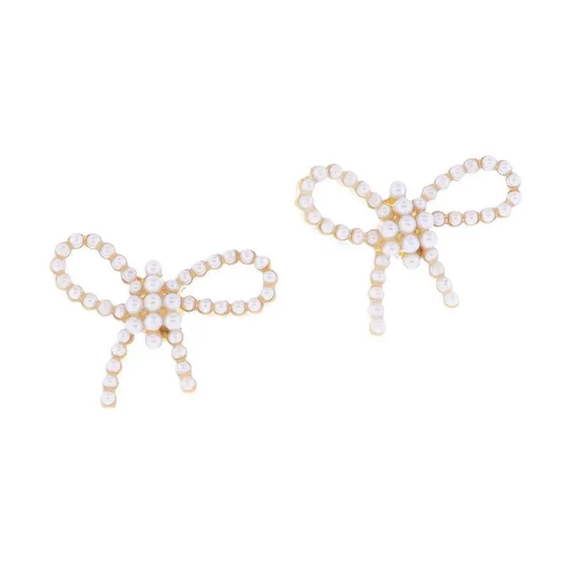 Pearl Accent Bow-Shaped Stud Earrings 1