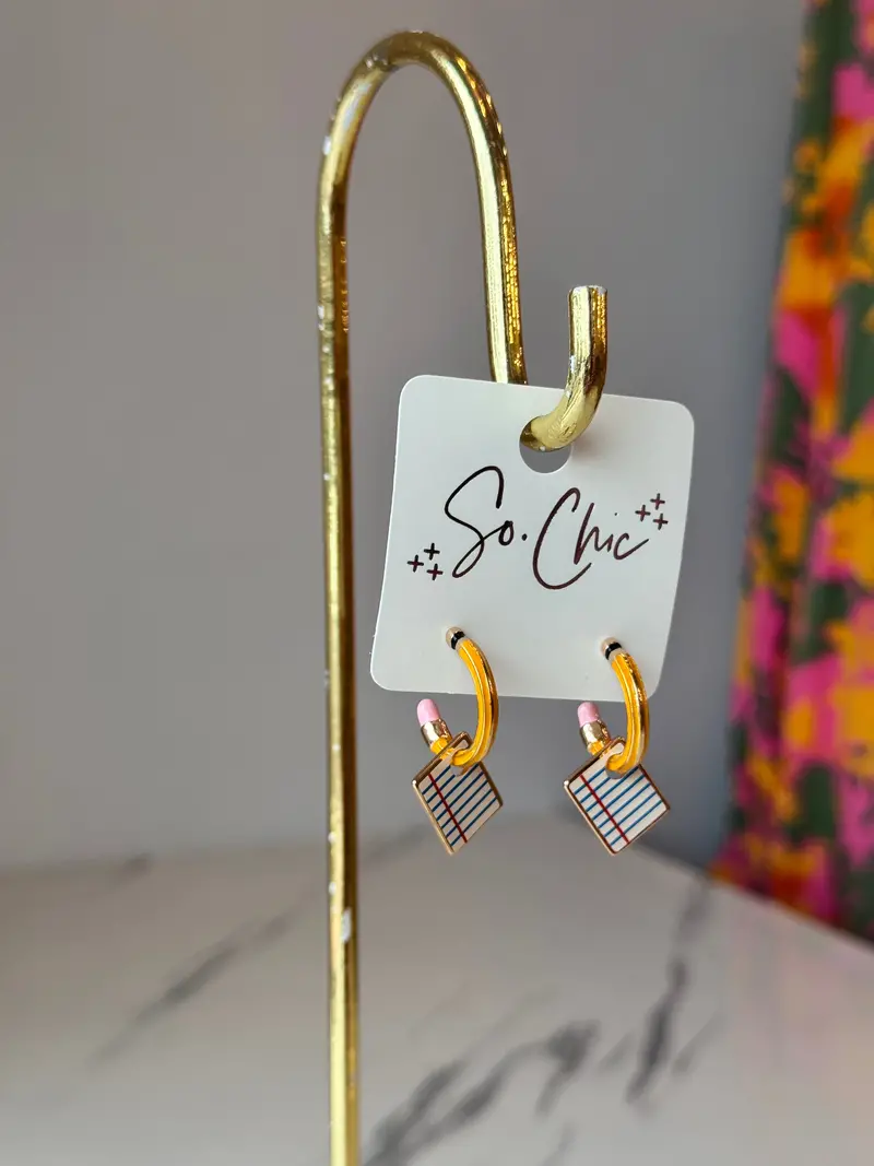 Pencil And Notebook-Themed Hoop Earrings 1