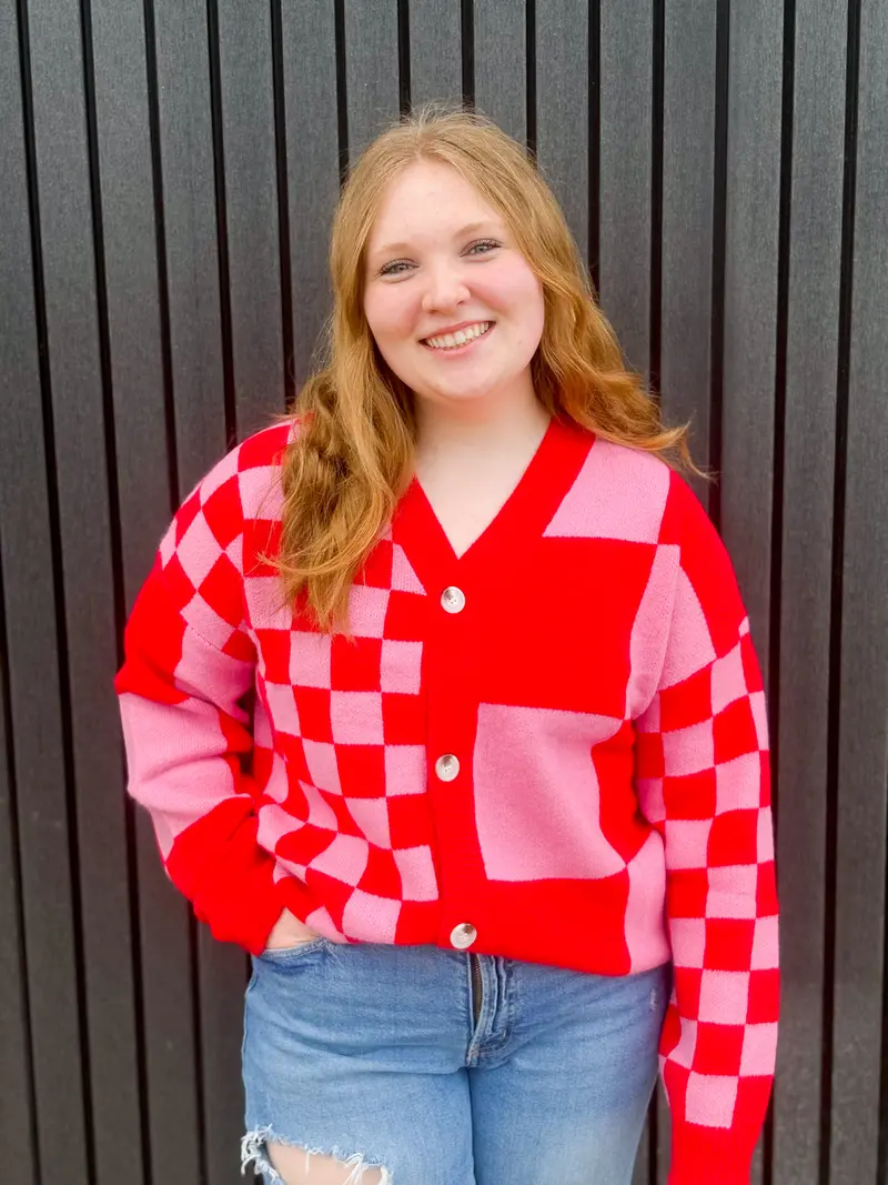 Pink-And-Plaid Colorblocked Sweater 1
