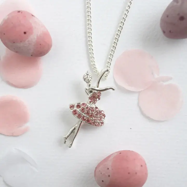 Pink Ballerina Pendant Necklace For Girls 1