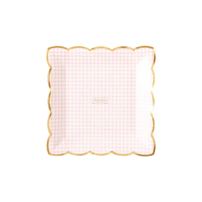 Pink Gingham Ceramic Dinner Plate 1