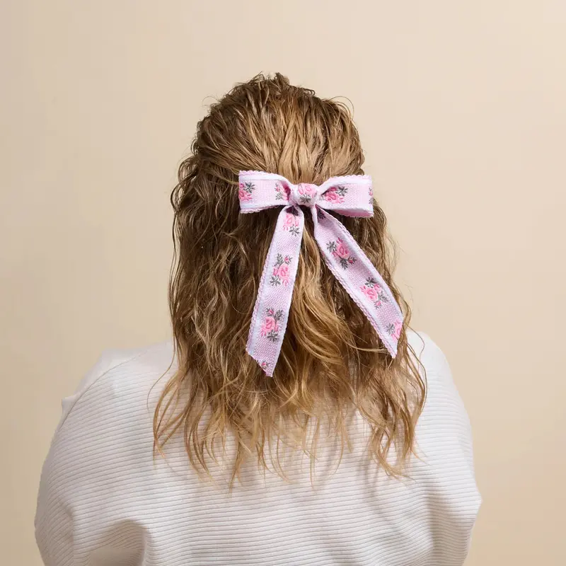 Pink Heirloom Rosette Hair Bow With Vintage Flair 1