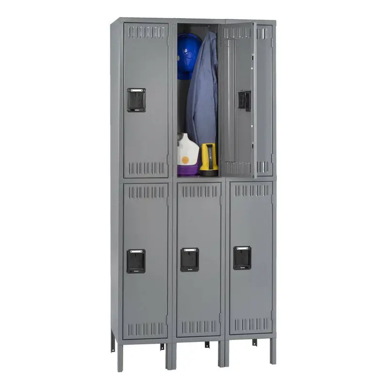 Pre-Assembled Double-Tier Locker: 45"W × 15"D × 66"H, Triple-Width With Legs 1