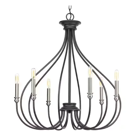 Progress Lighting Whisp Collection Chandelier – 6-Light Farmhouse Design In Graphite, Model P400030-143 (In-Store Only) 1