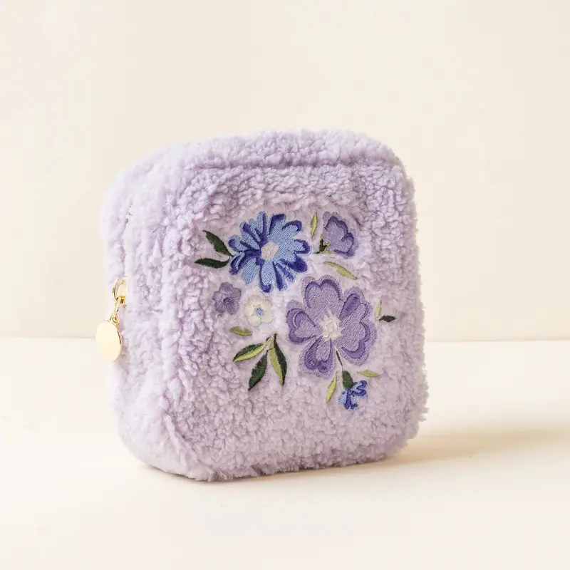 Purple Teddy Bear Pouch With Minimalist Floral Circle Design 1