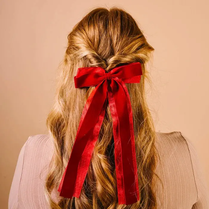 Red Velvet Multi-Layer Hair Bow For Girls 1