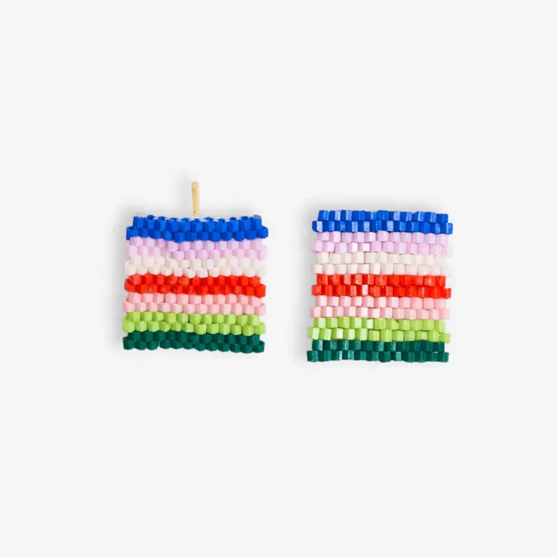 Rio-Stripe Horizontal Rectangle Beaded Post Earrings – Kallie Style 1