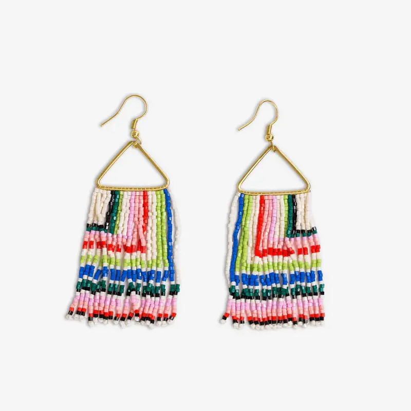 Rio-Themed Ascending Block Beaded Fringe Earrings 1