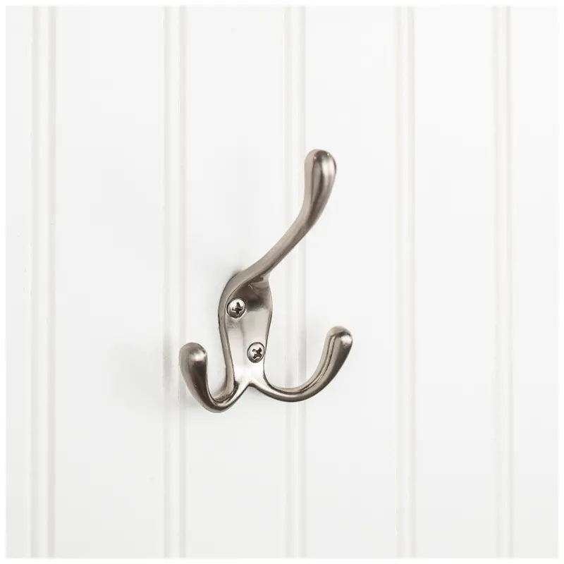 Satin Nickel Triple-Prong Wall Hook – 4", Heavy-Duty Mounting 1