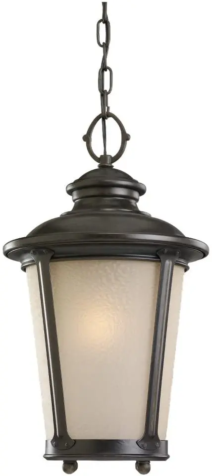 Sea Gull Lighting 60240-780 Single-Light Pendant – Etched Hammered Metal With Light Amber Glass, Burled Iron Finish 1