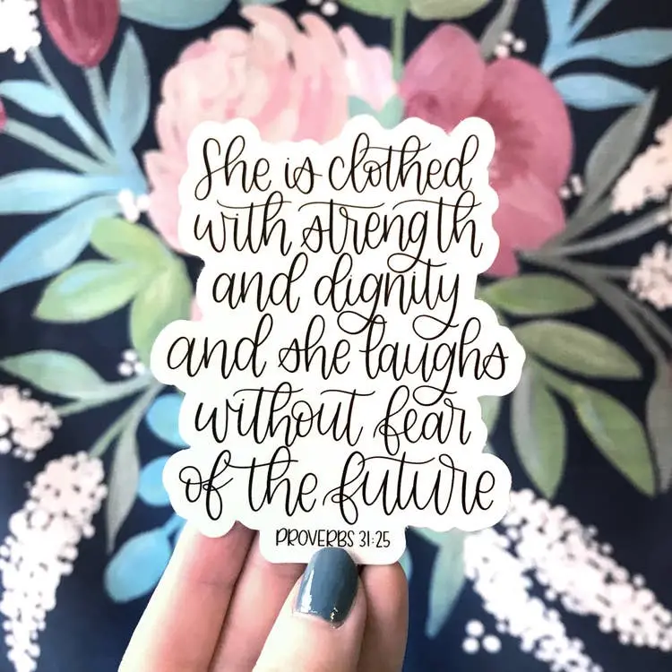'She Is Clothed With Strength' Faith-Based Vinyl Sticker 1