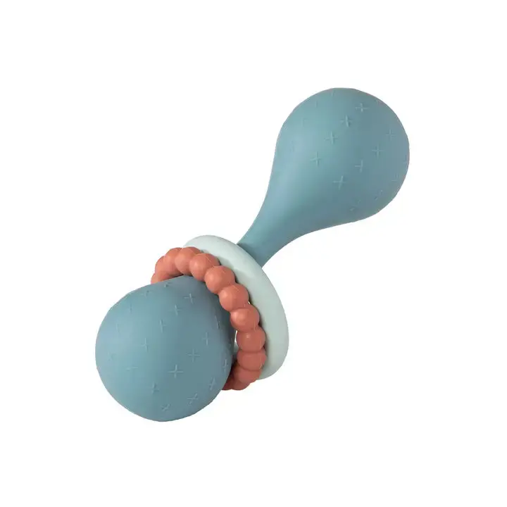 Slate Blue Silicone Rattle – Gentle Infant Soother 1