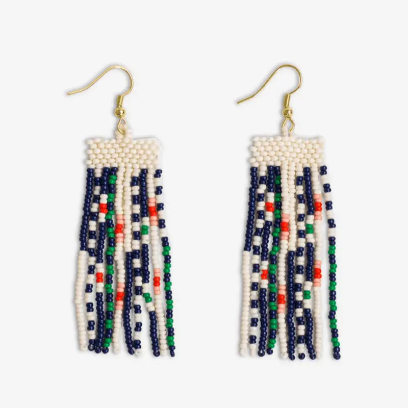 St. Tropez Themed Mixed-Pattern Beaded Fringe Earrings 1