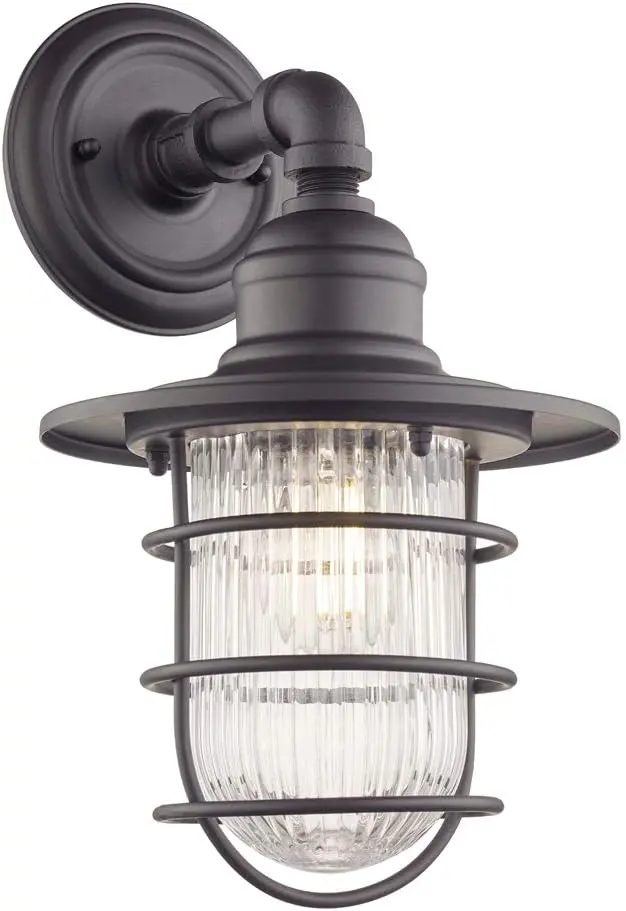 Stone & Beam Industrial Farmhouse Outdoor Wall Sconce – Black Iron, Includes Bulb 1