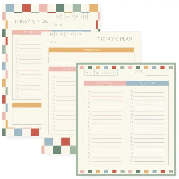 Three-Tier Check Notepad Set – Coordinated Task & Memo Planners 1