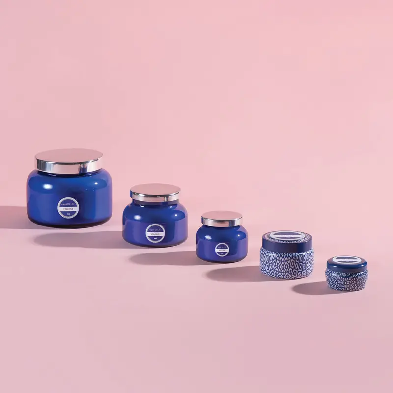 Volcano Scented Blue Glass Jar Candle 1
