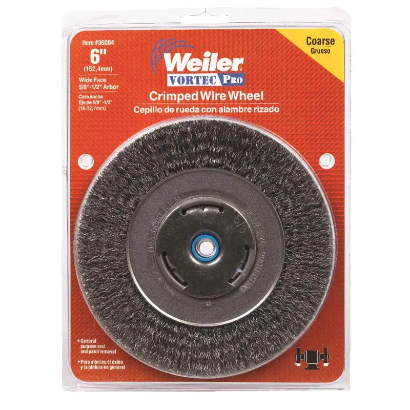 Weiler 36004 Crimped Wire Brush Wheel – 6-Inch Diameter, 0.014-Inch Wire, 1/2-Inch Arbor 1