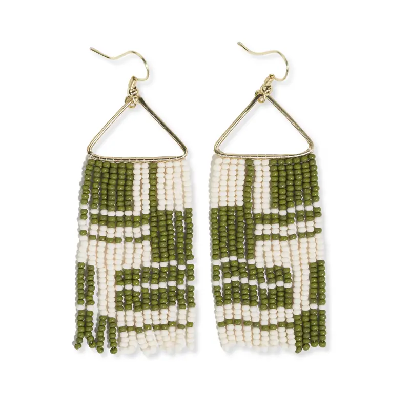Whitney Avocado Shifting-Block Beaded Fringe Earrings 1