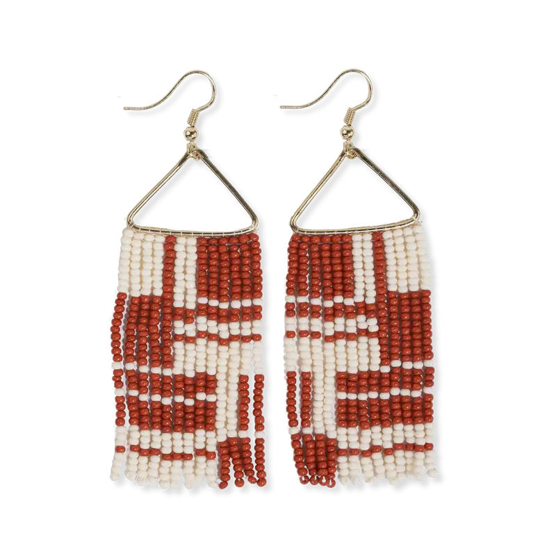 Whitney Burnt Orange Shifting-Block Beaded Fringe Earrings 1