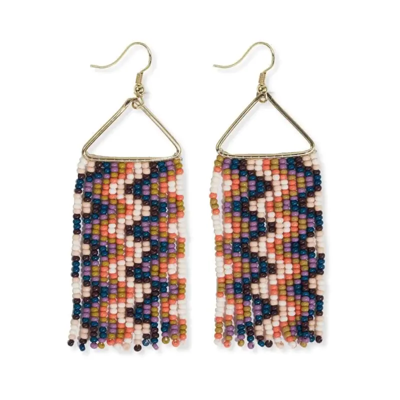 Whitney Citron And Coral Wavy Beaded Fringe Earrings 1