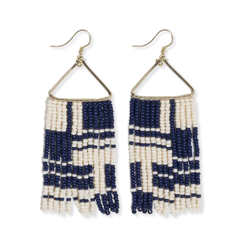 Whitney Navy Shifting-Block Beaded Fringe Earrings 1