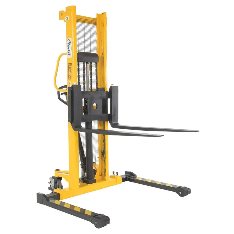 Yellow Steel Manual Stacker – 2,000 Lb Capacity With Adjustable Forks And Legs 1