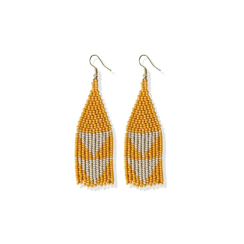 Yellow Two-Tone Triangle Beaded Fringe Earrings – Lennon Collection 1