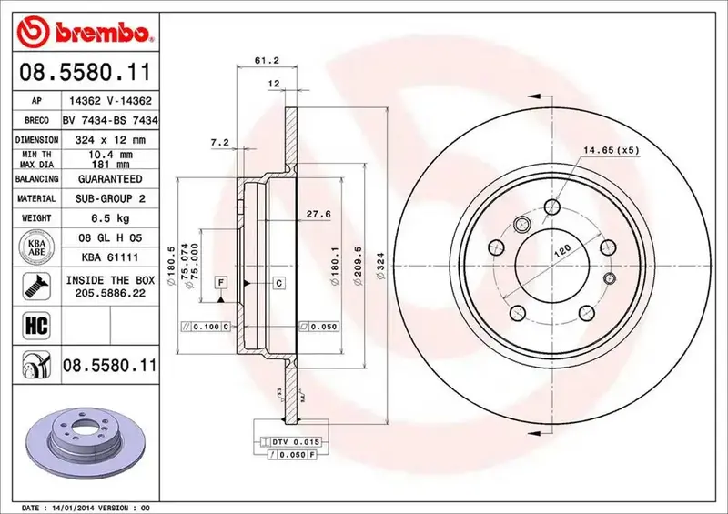 Brembo 08558011C02 High-Performance Slotted Brake Rotor 1