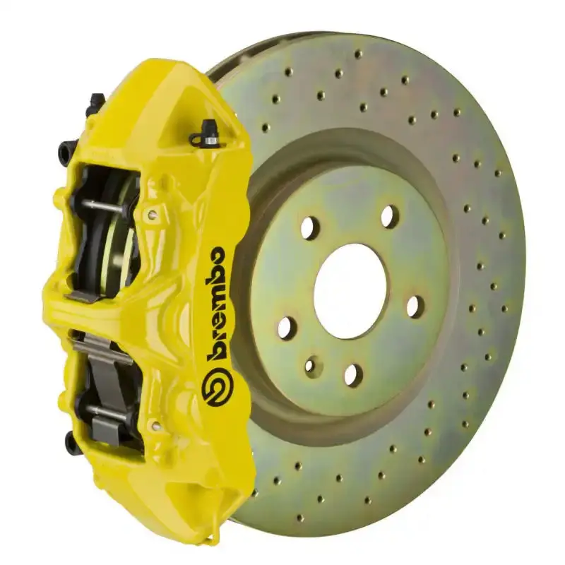 Brembo 6-Piston Front Brake Kit – Yellow Calipers, Drilled Rotors (355X32Mm) For 2005–2014 Mustang Gt (Non-Abs) 1