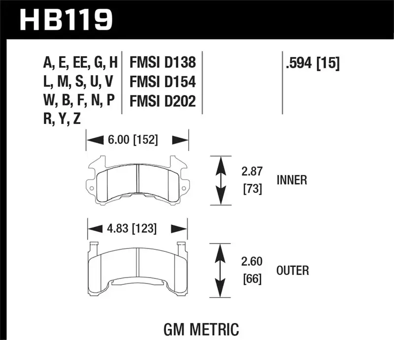 Hawk Performance Black Ceramic Brake Pads – 0.594" Thickness (Hb119M.594) 1